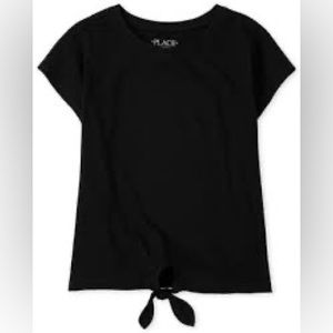 Children’s Place Girls Short Sleeve Tie Front Shirt Top, Size 5/6 Black